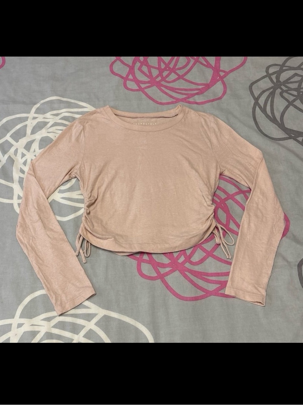 Aeropostale Light Pink Long Sleeve Ruched Top With Side Tie Details